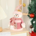 Pink snowman Christmas candy jar with sequin hat and faux fur trim for holiday gift packaging - Snowman / Pink Gold