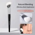 Angled blush brush with black handle and dual-tone bristles for seamless facial coloring - G1131 Sloped Cloud-feeling Blush Brush