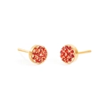 Minimalist gold-plated round stud earrings with pave-set red cubic zirconia crystals - Rose Gold Red