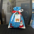 Blue Christmas drawstring gift bag with Santa Claus, reindeer patterns and decorative tag - 24*32 Blue Snowman Drawstring