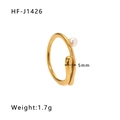 Detalle de anillo irregular de acero chapado en oro de 18k con perla de agua dulce 5mm - US 6 / Dorado