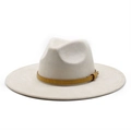 Cappello fedora beige a tesa larga con fascia in pelle a coccodrillo e fibbia d'oro - M (56-59cm) / Bianco Sporco Pelle Scamosciata