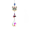 White cat crystal wind chime with colorful beads and faceted teardrop prism pendant - Cat Face Pendant