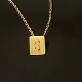18K gold plated stainless steel necklace featuring a square pendant with hollow letter S - Pendant Only / Letter S