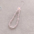 Pink beaded phone charm strap with translucent flower pendant and acrylic heart beads - Multi-Flower Phone Chain Pink