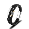 Bracelet multicouche en cuir tressé noir pour homme avec fermoir magnétique en acier - Cuir Multi-couches Noir Perle Or/Argent (QA-P700131)