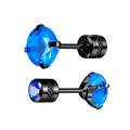 Clous d'oreilles en acier noir avec zircon bleu rond et fermoir à vis moleté - 2mm (1 Pièce) / Base Noire + Pierre Bleue