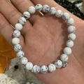 Magnetic couple bracelet featuring white marble beads with a silver metal charm - White Turquoise Heart 01