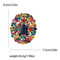 Vintage style colorful crystal brooch with blue center stone, 8.5cm by 7.2cm dimensions - Multicolor