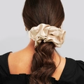 Oversized champagne gold satin scrunchie with soft pearlescent texture for hairstyles - Beige
