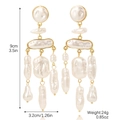 Golden baroque irregular pearl drop earrings with long dangle design and measurement labels - E2308-23 Triple Caterpillar