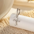 Sleek silver stainless steel hoop earring with a sparkling zircon cross pendant - Cross Pendant (A873-1#) / White (Single Piece)