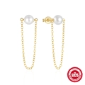 Elegant 925 sterling silver gold plated long chain tassel earrings with white pearls - Artificial Pearl Style (Gold)