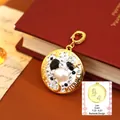 Vintage style gold Leo zodiac pendant with white pearl and star-moon details - Leo Style
