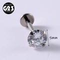 G23 titanium platte achterkant oorknopje met 5mm ronde zirkonia in 4-klauwzetting - 1.2x6mm / Witte ronde zirkoon-5mm