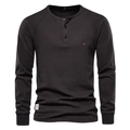 T-shirt Henley pour hommes en maille gaufrée gris anthracite à manches longues - Gris clair
