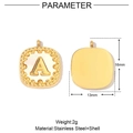 Vierkante 14k goud vergulde roestvrijstalen hanger met schelp en letter A, 16x13mm - Letter A