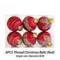 6 pieces of 8cm red thread Christmas balls with gold sequins in transparent gift box - 6-piece Red Christmas Ball Made Of Silk Thread