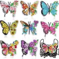 8-piece butterfly diamond painting coaster set with metal holder for DIY home crafting - Semi-symmetrical Butterfly Floral Style (BD997)