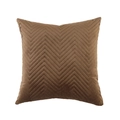Brown velvet square cushion cover with quilted V-shaped wave pattern in a minimalist style - Khaki