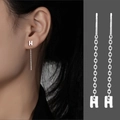 Elegant S925 sterling silver tassel threader earrings with H-shaped pendant charm - Letter H