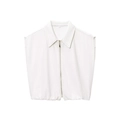 White sleeveless zip-up vest with turn-down collar and slim fit denim texture - XS / White-Top
