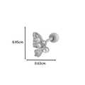 Silver butterfly cartilage earring with zircon stones and screw ball back 0.95x0.63cm - Pearl Butterfly - Silver (7# Silver)