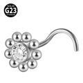 L-shaped G23 titanium nose stud featuring a ten-petal flower with a clear zircon stone - Ten-Petal Flower (Style 7 5-Shaped) / 0.8x7mm