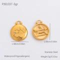 Golden stainless steel Sagittarius zodiac coin pendant with polished disc finish - Sagittarius