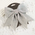 Close-up of sparkling silver glitter bow ornament with hanging card on snowy background - No.3 25*27CM (1pc) / Silver