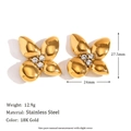 Elegant 18K gold plated stainless steel flower earrings with sparkling white crystals - White Diamond Flower (E7870) / Gold