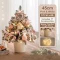 Mini 45cm pink and white Christmas tree with LED lights and 17 DIY ornaments - 45CM Pink & White Snow Tree (Iron Bucket)