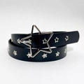 Black leather Y2K belt featuring silver star buckle and decorative star rivets - Black Five-pointed Star