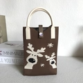 Brown knitted phone handbag featuring white reindeer patterns and decorative clasp - Reindeer Brown