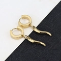Detailed view of polished golden horn pendants on titanium steel hinged hoop earrings - Chili/Horn - Gold