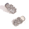 Three-layer daisy floral stud earrings in polished silver finish for a vintage look - Three Flowers Plate Studs-Silver