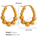 Golden stainless steel beaded hoop earrings with gradient size beads in a minimalist style - Graduated Sized Beads Hoop Earrings (EH452 Gold)