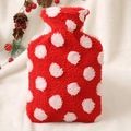 Plush Christmas hot water bottle cover in bright red with soft pink 3D polka dots - 2000ml / Red Polka Dot Christmas Style