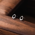 Minimalist S999 sterling silver teardrop hollow stud earrings in bright polished finish - 990 Silver / White Gold