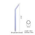 Reusable purple transparent glass straw with curved design 20cm length 8mm diameter - Curved Tube / Purple