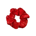 Red satin silk hair scrunchie with white Christmas tree prints on a white background - Style 1# (Red Line Tree)