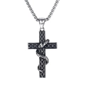 Pendentif croix en acier titane vintage avec serpent enroulé en argent vieilli - Enroulement de serpent de croix avec chaîne en acier inoxydable