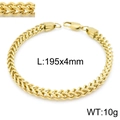Men's 4mm golden stainless steel Franco chain bracelet with lobster clasp, 195mm length - Gold Wheat Chain-195mmx4mm(KB139958-K)