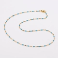 Titanium steel necklace with golden chain and turquoise enamel oval beads - Gold + Lake Blue Enamel