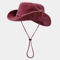 Detailed close-up of a burgundy washed canvas hiking hat with windproof rope and metal eyelets - One Size / Spliced Wine Red