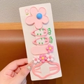 Set di fermagli per capelli rosa con carota e fiori per bambine su scheda - Set da 6 pezzi / Rosa