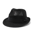 Klassischer schwarzer Strick-Fedora-Hut mit Satinschleife für Sonnenschutz und Stil - M(56-58cm) / Schwarz
