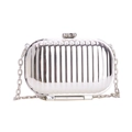 Mini borsa valigia chic in acrilico argento con righe verticali e catena rimovibile - Stile Fibbia a Fiore / Grande / Argento