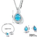 Set gioielli zircone blu a goccia d'acqua con dimensioni dettagliate di collana e orecchini - Forma Goccia d'Acqua Blu (TZ00193-1)