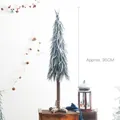 Tall 95cm flocked artificial Christmas tree with faux snow and natural wood base - Height 95cm / Slim Style / Christmas Tree Style B - 95cm